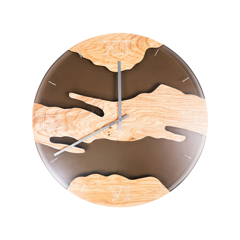 Costa Wall Clock, Oak Wood, Transparent Black Resin, BStock