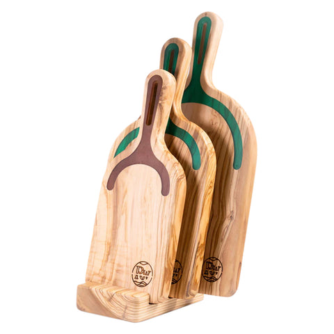 Stand for Three Rectangular Cutting Boards, Olive Wood