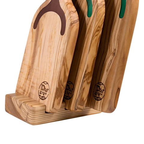 Stand for Three Rectangular Cutting Boards, Olive Wood
