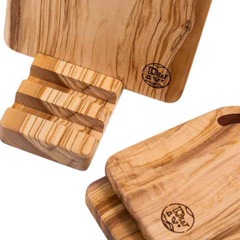 Stand for Three Rectangular Cutting Boards, Olive Wood