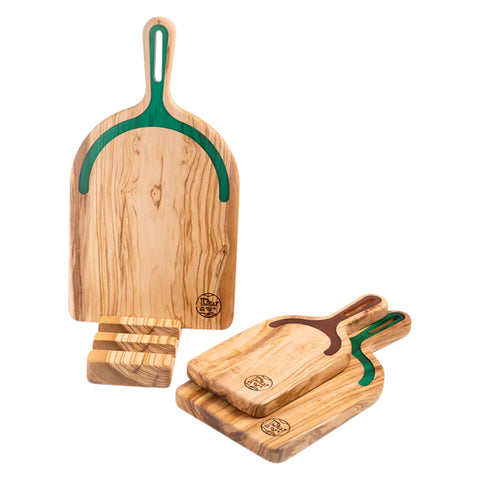 Stand for Three Rectangular Cutting Boards, Olive Wood