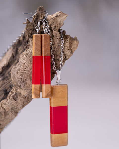 Chiara Square Cylinder Earrings, Olive Wood