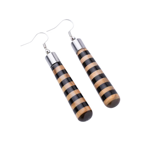 Gemma Line Cylinder Earrings, Olive Wood