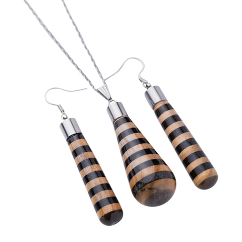 Gemma Line Necklace/Earring Set, Olive Wood