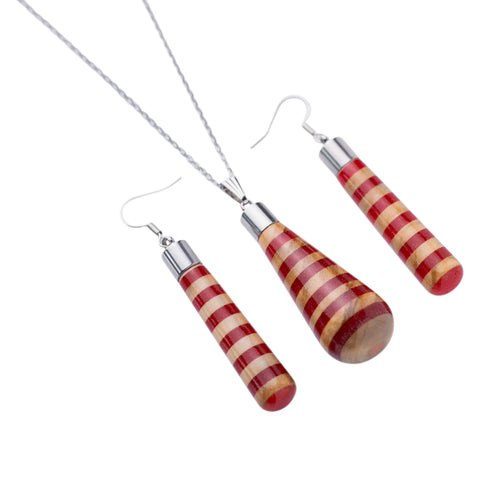 Gemma Line Necklace/Earring Set, Olive Wood