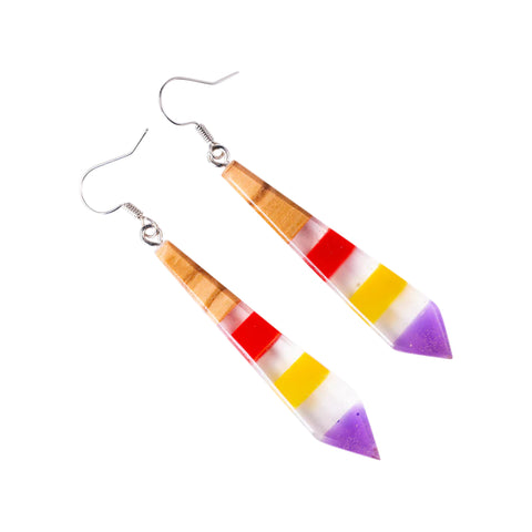 Iris Tie Earrings, Olive Wood