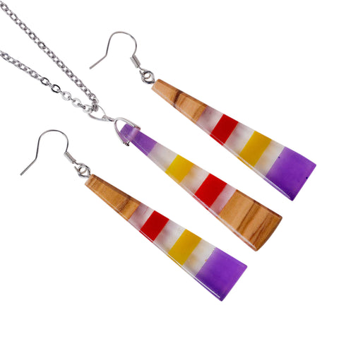 Iris Triangle Necklace/Earring Set, Olive Wood