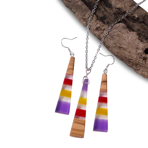 Iris Triangle Necklace/Earring Set, Olive Wood