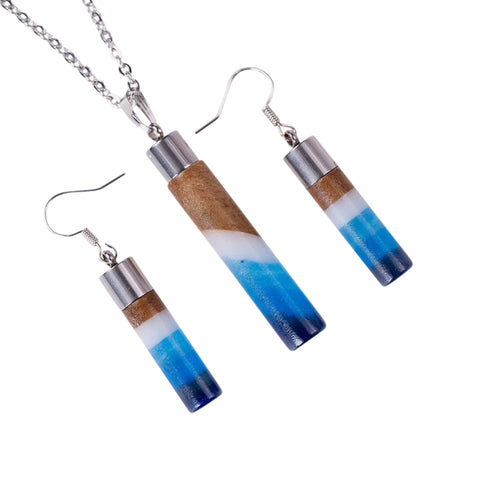 Mare Cylinder Necklace/Earring Set, Walnut Wood