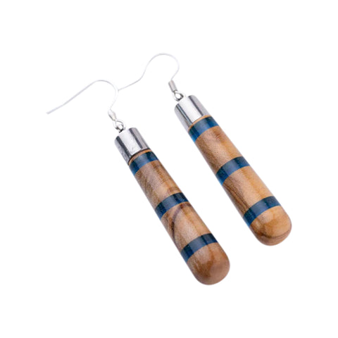 Marta Line Cylinder Earrings, Olive Wood