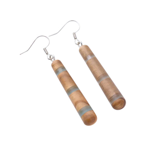 Marta Line Cylinder Earrings, Olive Wood