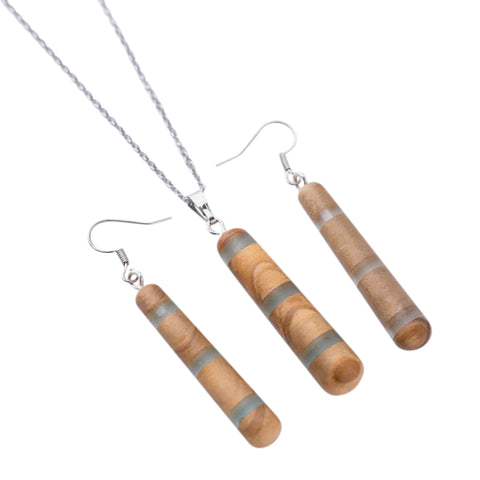 Marta Line Necklace/Earring Set, Olive Wood