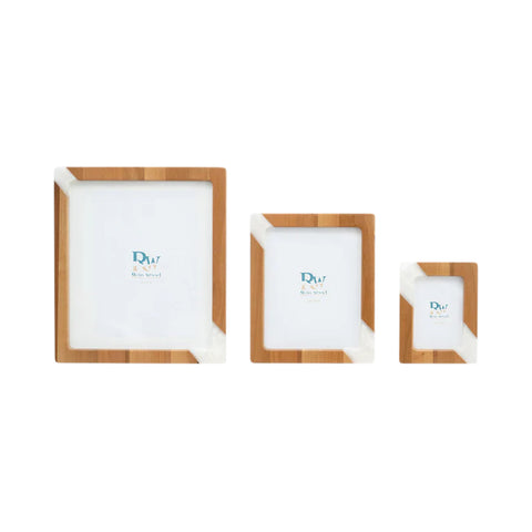Photo Holder Set Of 3 Pieces, Walnut Wood, White Resin