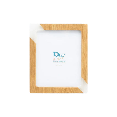Photo Holder Set Of 3 Pieces, Oak Wood, White Resin