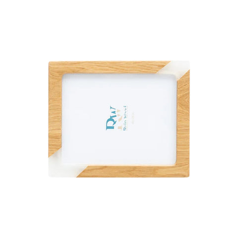 Photo Holder Set Of 3 Pieces, Oak Wood, White Resin