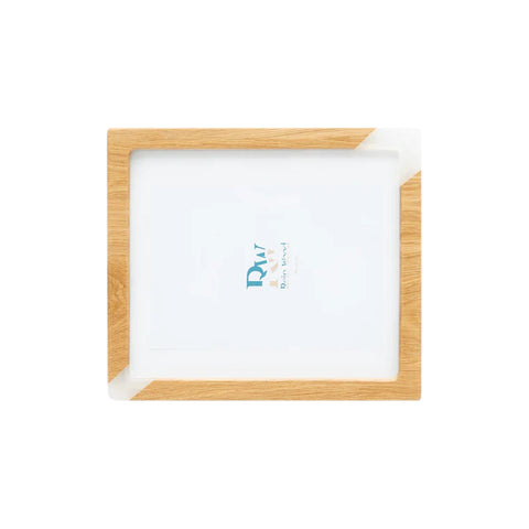 Photo Holder Set Of 3 Pieces, Oak Wood, White Resin
