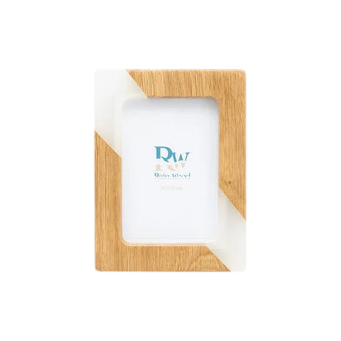 Photo Holder Set Of 3 Pieces, Oak Wood, White Resin