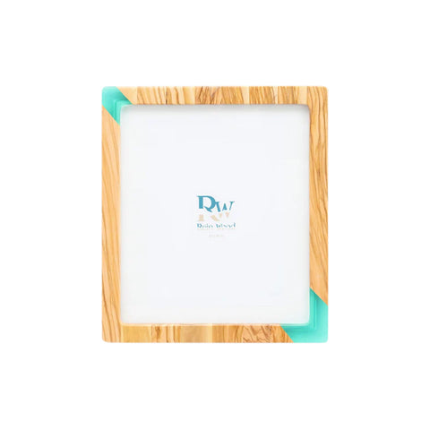 Photo Holder Set Of 3 Pieces, Olive Wood, Green Transparent Resin