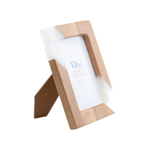 Photo Holder Set Of 3 Pieces, Walnut Wood, White Resin