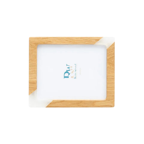 Photo Holder Set Of 3 Pieces, Oak Wood, White Resin