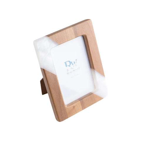 Photo Holder Set Of 3 Pieces, Walnut Wood, White Resin