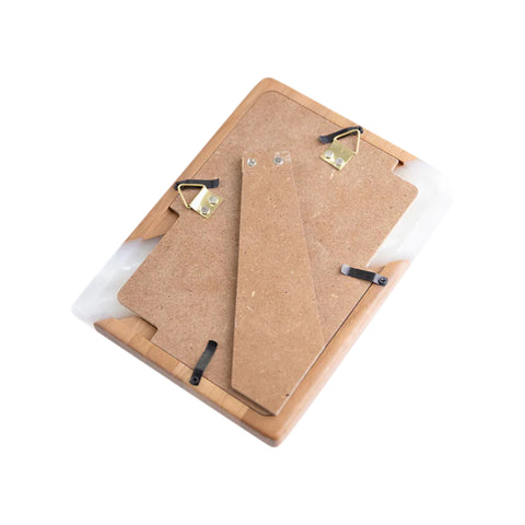 Photo Holder Set Of 3 Pieces, Walnut Wood, White Resin