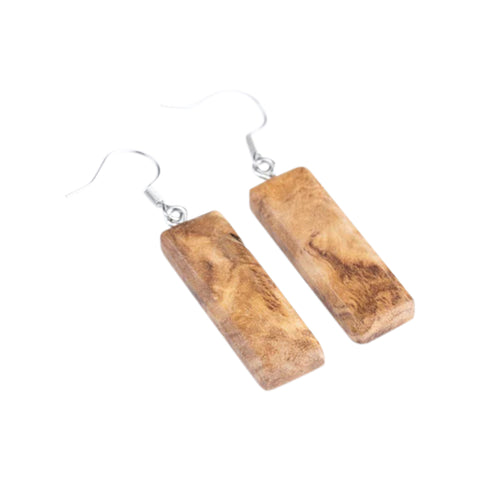 Natur Rectangular Earrings, Olive Wood