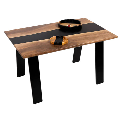 River Coffee Table, Walnut Wood, Black Resin