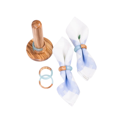 Round Napkin Holders Set Of 8 Pieces, Olive Wood