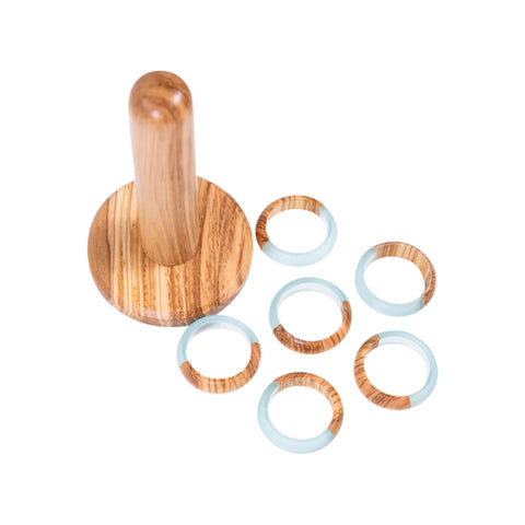 Round Napkin Holders Set Of 8 Pieces, Olive Wood