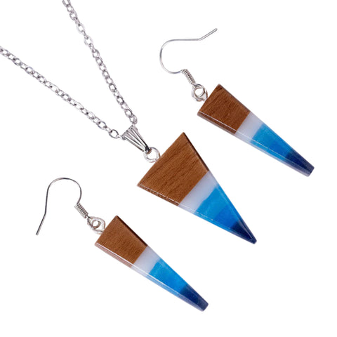 Mare Triangle Necklace/Earring Set, Walnut Wood