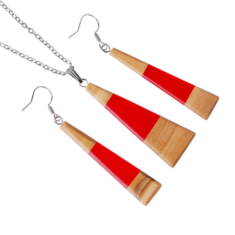 Chiara Triangle Necklace/Earring Set, Olive Wood