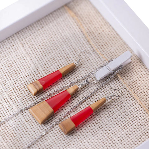 Chiara Triangle Necklace/Earring Set, Olive Wood