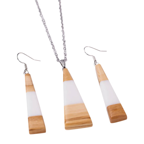 Chiara Triangle Necklace/Earring Set, Olive Wood