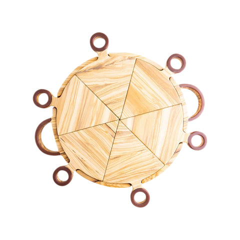 Talen Pizza Tray With 6 Wedges And Pizza Cutter Wheel, Oak Wood