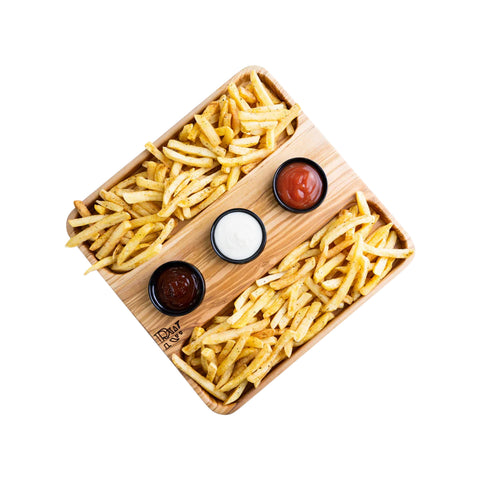 Talen French Fry Tray with Sauce Containers, Olive Wood