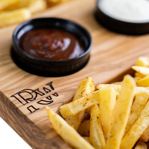 Talen French Fry Tray with Sauce Containers, Olive Wood