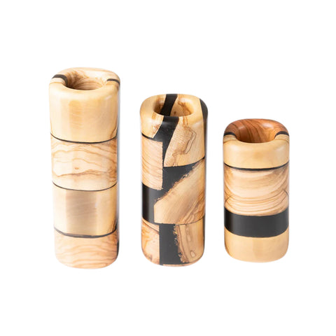 Thrash Riciclo Set Of 3 Flower Vases, Olive Wood