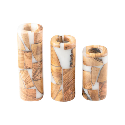 Thrash Riciclo Set Of 3 Flower Vases, Olive Wood