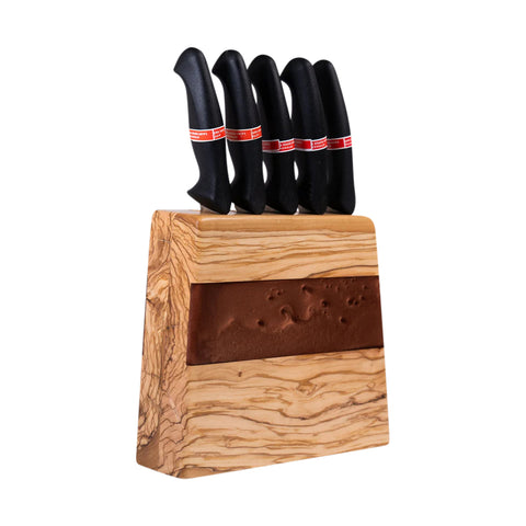 Venus Vertical Knife Block With 5 Knives, Olive Wood