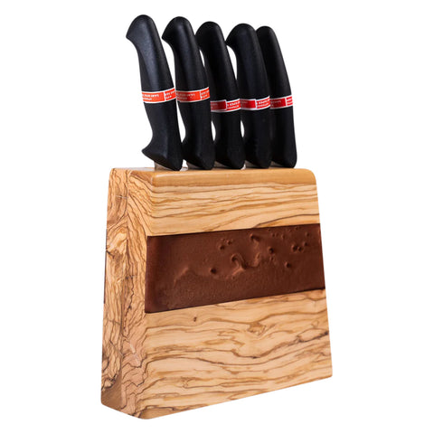 Venus Vertical Knife Block With 5 Knives, Olive Wood