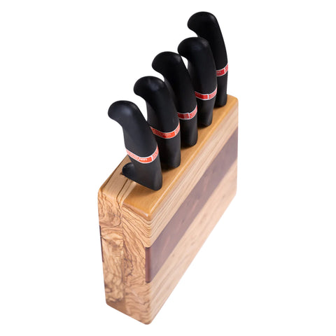 Venus Vertical Knife Block With 5 Knives, Olive Wood