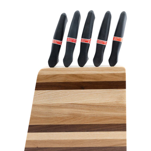 Zebra Vertical Knife Block with 5 Knives, Walnut, Ash, and Oak Wood