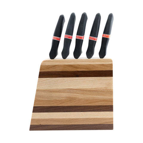 Zebra Vertical Knife Block with 5 Knives, Walnut, Ash, and Oak Wood