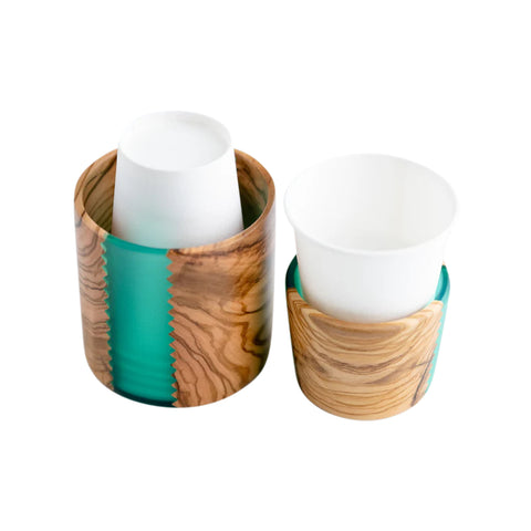 Vetta Glass Holder With 4 Glass Holders, Olive Wood