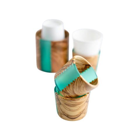 Vetta Glass Holder With 4 Glass Holders, Olive Wood