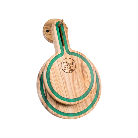 Wall-Mounted Support For Three Round Cutting Boards, Olive Wood