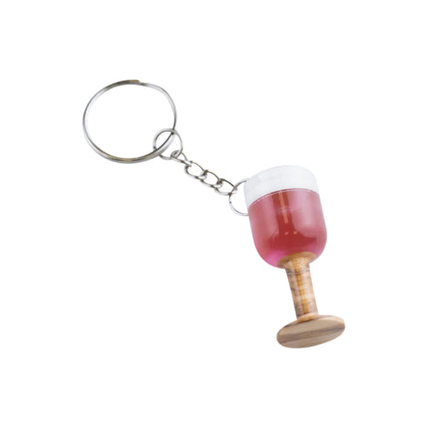 Wine Glass Keychain, Olive Wood