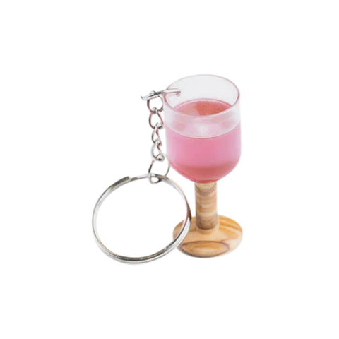 Wine Glass Keychain, Olive Wood