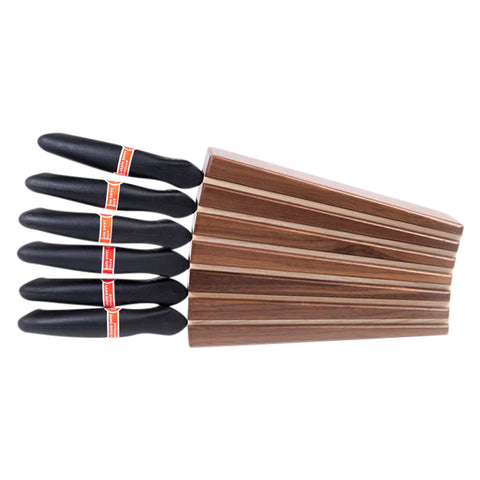 Zebra Fan Knife Block With 6 Knives, Walnut And Ash Wood